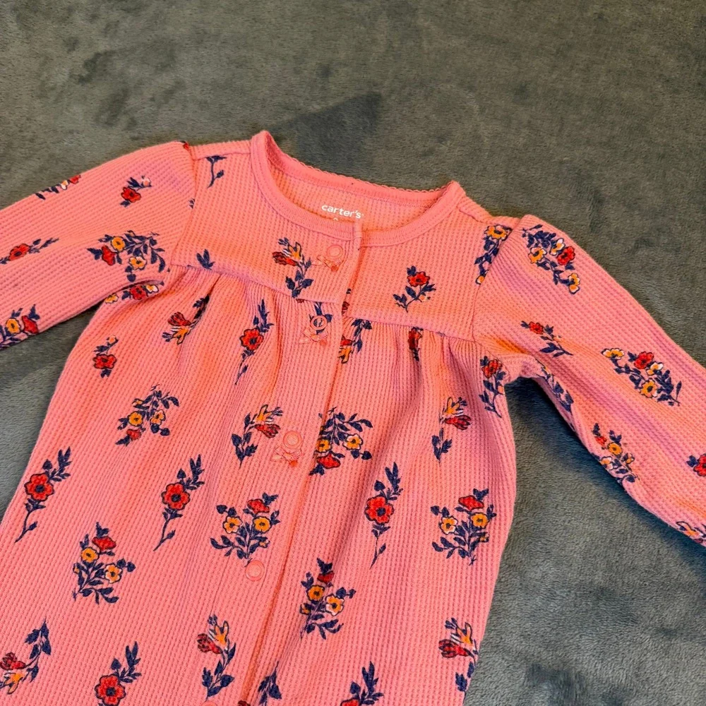 Carters Floral Waffle Knit Footed Sleeper Baby 9 Months Pink Snap Front Pajamas